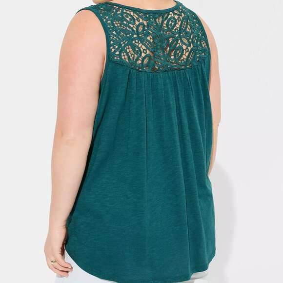 Torrid Deep Teal Knit Square Neck Lace Inset Tank in Size 2 (18/20) - Picture 11 of 11